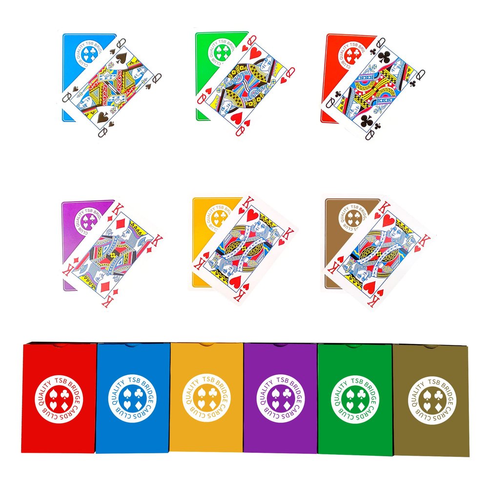 TSB Standard Print Bridge Cards Pack of 12 Decks - 6 Colors Bridge Playing Cards - Easy Storage (2 Red 2 Blue 2 Purple 2 Grey 2 Green 2 Yellow Regular)