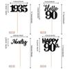 24 PCS Happy 90th Birthday Cupcake Toppers Glitter Hello 90 Cupcake Picks Ninety Since 1935 Cupcake Decorations for 90th Birthday Anniversary Retirement Party Cake Decoration Supplies Black view 2