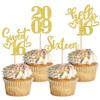 24 PCS Glitter 16th Birthday Cupcake Toppers Hello 16 Sixteen Cupcake Picks Sweet 16 Since 2009 Cupcake Topper for Happy 16th Birthday Anniversary Party Cake Decorations Supplies Gold view 1