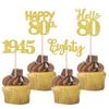 24 PCS Happy 80th Birthday Cupcake Toppers Glitter Hello 80 Cupcake Picks Eighty Since 1945 Cupcake Decorations for 80th Birthday Anniversary Retirement Party Cake Decoration Supplies Gold view 1