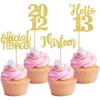 24 PCS Glitter 13th Birthday Cupcake Toppers Hello 13 Thirteen Cupcake Picks Official Teenager Since 2012 Cupcake Topper for Happy 13th Birthday Anniversary Party Cake Decorations Supplies Gold view 1