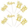 24 PCS Glitter 13th Birthday Cupcake Toppers Hello 13 Thirteen Cupcake Picks Official Teenager Since 2012 Cupcake Topper for Happy 13th Birthday Anniversary Party Cake Decorations Supplies Gold view 3
