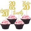 24 PCS Glitter 20th Birthday Cupcake Toppers Glitter Hello 20 Twenty Cupcake Topper Cheers to 20 Since 2005 Cupcake Picks for Happy 20th Birthday Anniversary Party Cake Decorations Supplies Gold view 1