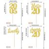 24 PCS Glitter 20th Birthday Cupcake Toppers Glitter Hello 20 Twenty Cupcake Topper Cheers to 20 Since 2005 Cupcake Picks for Happy 20th Birthday Anniversary Party Cake Decorations Supplies Gold view 2