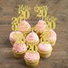 24 PCS Glitter 20th Birthday Cupcake Toppers Glitter Hello 20 Twenty Cupcake Topper Cheers to 20 Since 2005 Cupcake Picks for Happy 20th Birthday Anniversary Party Cake Decorations Supplies Gold view 4