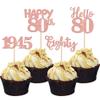 24 PCS Happy 80th Birthday Cupcake Toppers Glitter Hello 80 Cupcake Picks Eighty Since 1945 Cupcake Decorations for 80th Birthday Anniversary Retirement Party Cake Decoration Supplies Rose Gold view 1
