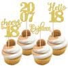 24 PCS Glitter 18th Birthday Cupcake Toppers Hello 18 Eighteen Cupcake Picks Cheers to 18 Since 2007 Cupcake Topper for Happy 18th Birthday Anniversary Party Cake Decorations Supplies Gold view 1