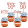 24 PCS Happy 90th Birthday Cupcake Toppers Glitter Hello 90 Cupcake Picks Ninety Since 1935 Cupcake Decorations for 90th Birthday Anniversary Retirement Party Cake Decoration Supplies Rose Gold view 1