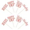 24 PCS Happy 90th Birthday Cupcake Toppers Glitter Hello 90 Cupcake Picks Ninety Since 1935 Cupcake Decorations for 90th Birthday Anniversary Retirement Party Cake Decoration Supplies Rose Gold view 3