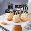 24 PCS Happy 100th Birthday Cupcake Toppers Glitter Hello 100 Cupcake Picks One Hundred Since 1925 Cupcake Decorations for 100th Birthday Anniversary Party Cake Decoration Supplies Black view 4