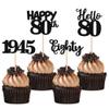 24 PCS Happy 80th Birthday Cupcake Toppers Glitter Hello 80 Cupcake Picks Eighty Since 1945 Cupcake Decorations for 80th Birthday Anniversary Retirement Party Cake Decoration Supplies Black view 1
