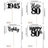 24 PCS Happy 80th Birthday Cupcake Toppers Glitter Hello 80 Cupcake Picks Eighty Since 1945 Cupcake Decorations for 80th Birthday Anniversary Retirement Party Cake Decoration Supplies Black view 2