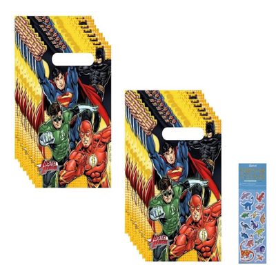 Unique Justice League Super Hero Birthday Party Supplies Bundle Pack includes Plastic Party Favor Loot Bags - 16 Count
