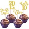 24 PCS Glitter 10th Birthday Cupcake Toppers Hello 10 Ten Cupcake Picks Double Digits Since 2015 Cupcake Topper for Happy 10th Birthday Anniversary Party Cake Decorations Supplies Gold view 1