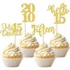 24 PCS Glitter 15th Birthday Cupcake Toppers Hello 15 Fifteen Cupcake Picks Mis Quince Since 2010 Cupcake Topper for Happy 15th Birthday Anniversary Party Cake Decorations Supplies Gold view 1