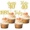 24 PCS Glitter 40th Birthday Cupcake Toppers Hello 40 Forty Cupcake Picks Cheers to 40 Since 1985 Cake Decorations for Happy 40th Birthday Wedding Anniversary Party Decoration Supplies Gold view 1