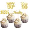 24 PCS Happy 90th Birthday Cupcake Toppers Glitter Hello 90 Cupcake Picks Ninety Since 1935 Cupcake Decorations for 90th Birthday Anniversary Retirement Party Cake Decoration Supplies Gold view 1