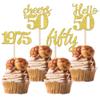 24 PCS Glitter 50th Birthday Cupcake Toppers Hello 50 Fifty Cupcake Picks Cheers to 50 Since 1975 Cake Decorations for Happy 50th Birthday Wedding Anniversary Party Decoration Supplies Gold view 1