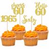 24 PCS Glitter 60th Birthday Cupcake Toppers Hello 60 Sxity Cupcake Picks Cheers to 60 Since 1965 Cake Decorations for Happy 60th Birthday Anniversary Retirement Party Decoration Supplies Gold view 1