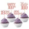 24 PCS Happy 100th Birthday Cupcake Toppers Glitter Hello 100 Cupcake Picks One Hundred Since 1925 Cupcake Decorations for 100th Birthday Anniversary Party Cake Decoration Supplies Rose Gold view 1