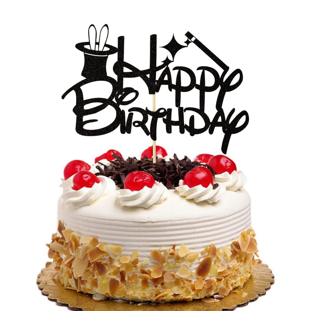 Happy Birthday Cake Topper Glitter Funny Magic Birthday Party Decors Black