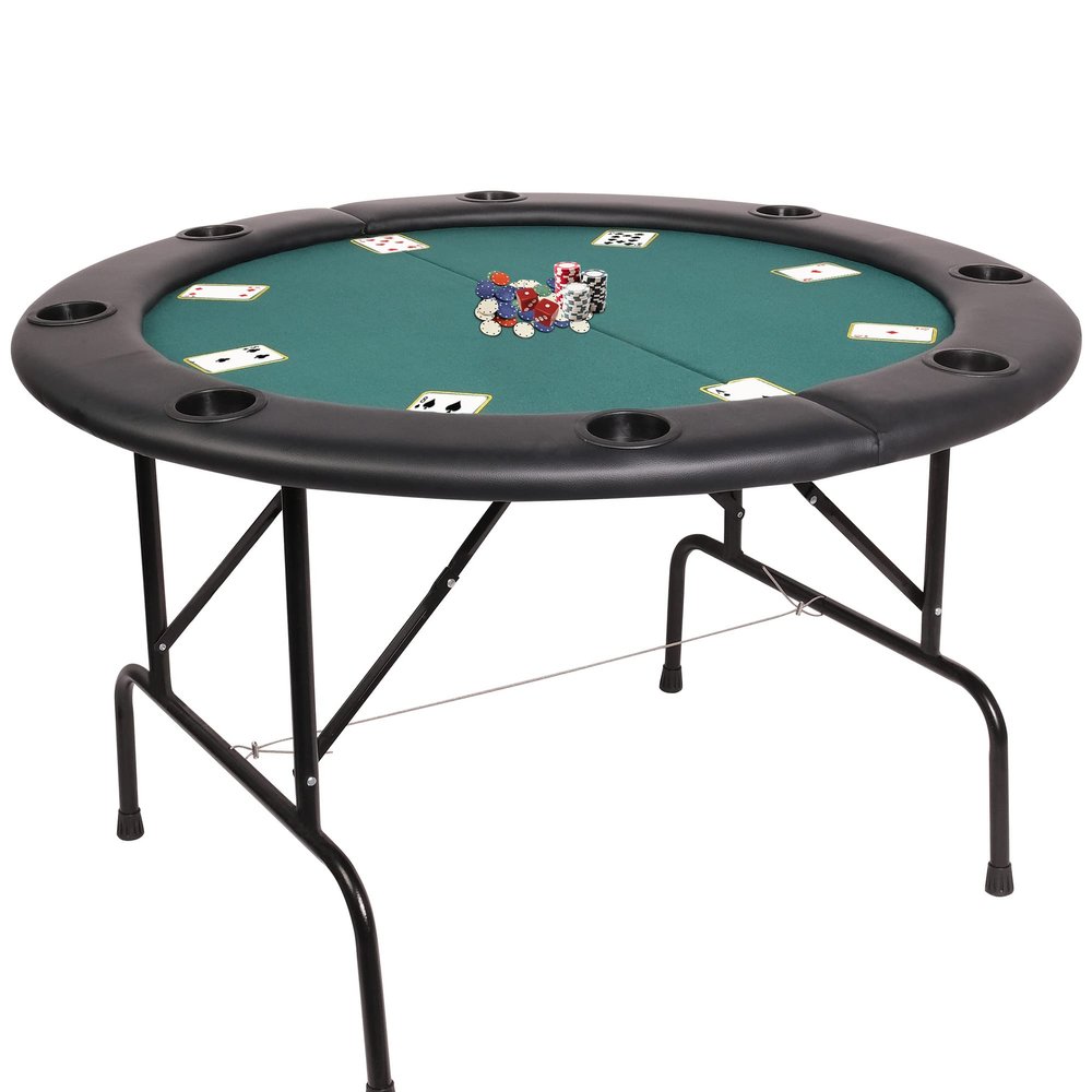 DC DICLASSE Round Folding Poker Table, 8 Players Card Table with Plastic Cup Holder, Texas Hold 'em Poker Table for Blackjack Board Game,Casino Grade Felt Surface, Green