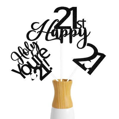 12Pcs 21st Birthday Centerpiece Sticks, 21 Birthday Table Decorations, Cheers to 21 Years Cake Decor Funny 21st Birthday Decorations Black