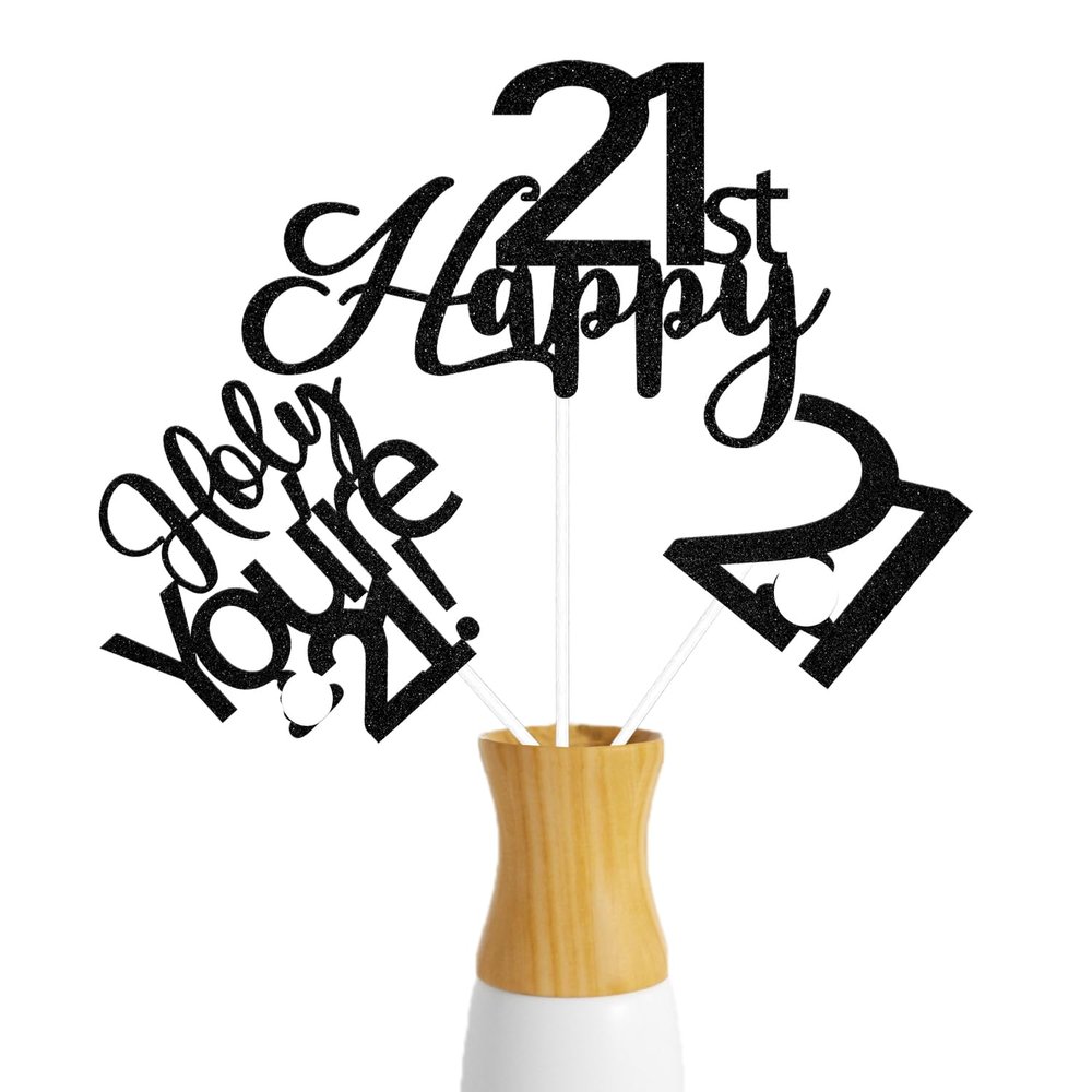 12Pcs 21st Birthday Centerpiece Sticks, 21 Birthday Table Decorations, Cheers to 21 Years Cake Decor Funny 21st Birthday Decorations Black