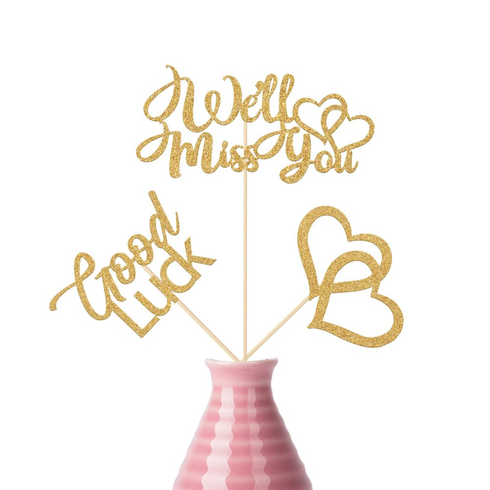12 Pcs We Will Miss You Centerpiece Sticks, Going Away Party Decorations Table Centerpiece for Farewell Retirement Goodbye Bye Felicia Graduation Party Decor Gold