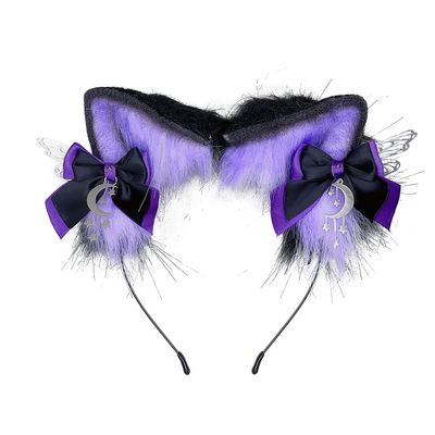 VIGVAN Cat Ears Wolf Fox Ears Animal Cosplay Cute Head Accessories for Halloween (H Purple)