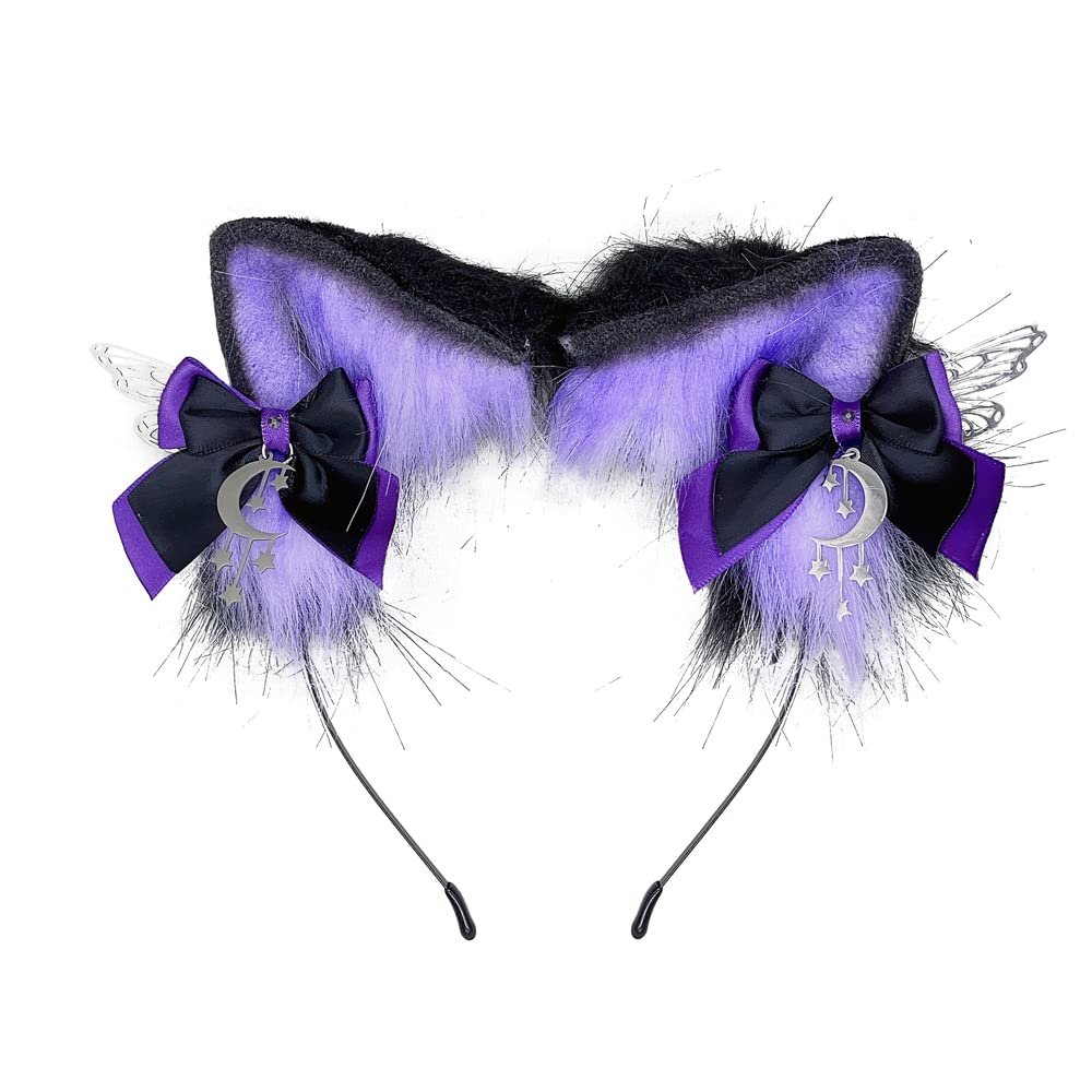 VIGVAN Cat Ears Wolf Fox Ears Animal Cosplay Cute Head Accessories for Halloween (H Purple)