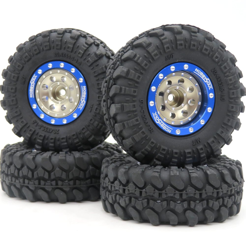 hobbysoul Heavy Adjustable Offset 1/24 Wheels and Tires, Negative Offset 1.0 Wheels Rims and Tires for 1:24 RC Crawler Axial SCX24,(4-Pack, Assembled)