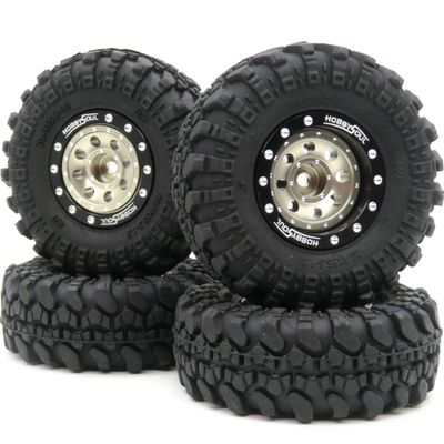 hobbysoul RC 1/24 Tires & Heavy Adjustable Offset 1.0 beadlock Wheels, 1.0 Wheels Rims and Tires for 1:24 RC Crawler Axial SCX24,(4-Pack, Assembled)