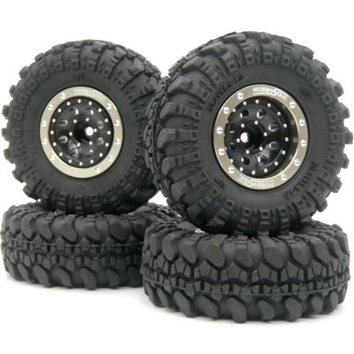 hobbysoul Adjustable Offset 1/24 Wheels and Tires, 1.0 Tires & Negative Offset Heavy 1.0 Beadlock Wheels Rims for 1:24 RC Crawler Axial SCX24,(4-Pack, Assembled)