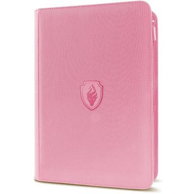 Premium Zip Card Binder, Fabmaker 9 Pocket Trading Card Binder, PU Cover Zipper Card Collection Album, Sturdy 360 Side-Loading Card Folder Holder for Game & Sports Cards, Pink