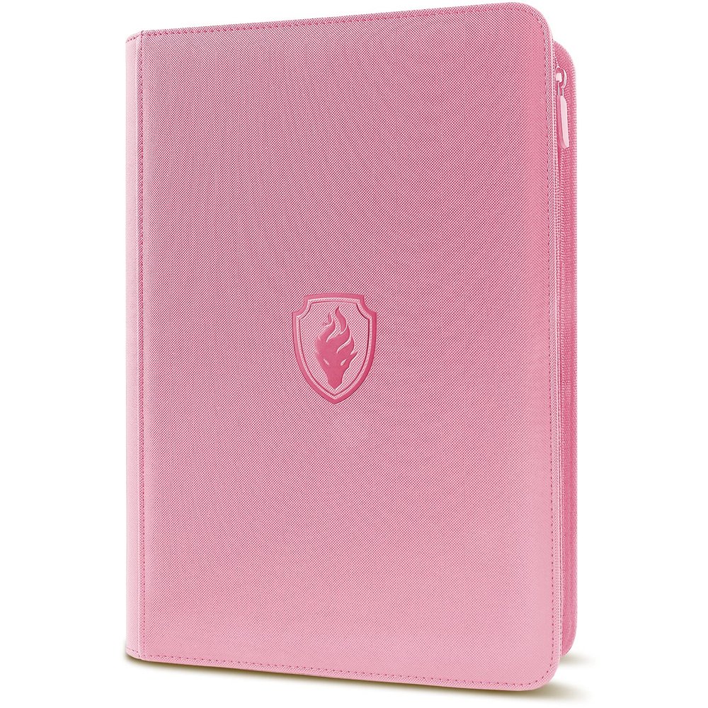 Premium Zip Card Binder, Fabmaker 9 Pocket Trading Card Binder, PU Cover Zipper Card Collection Album, Sturdy 360 Side-Loading Card Folder Holder for Game & Sports Cards, Pink