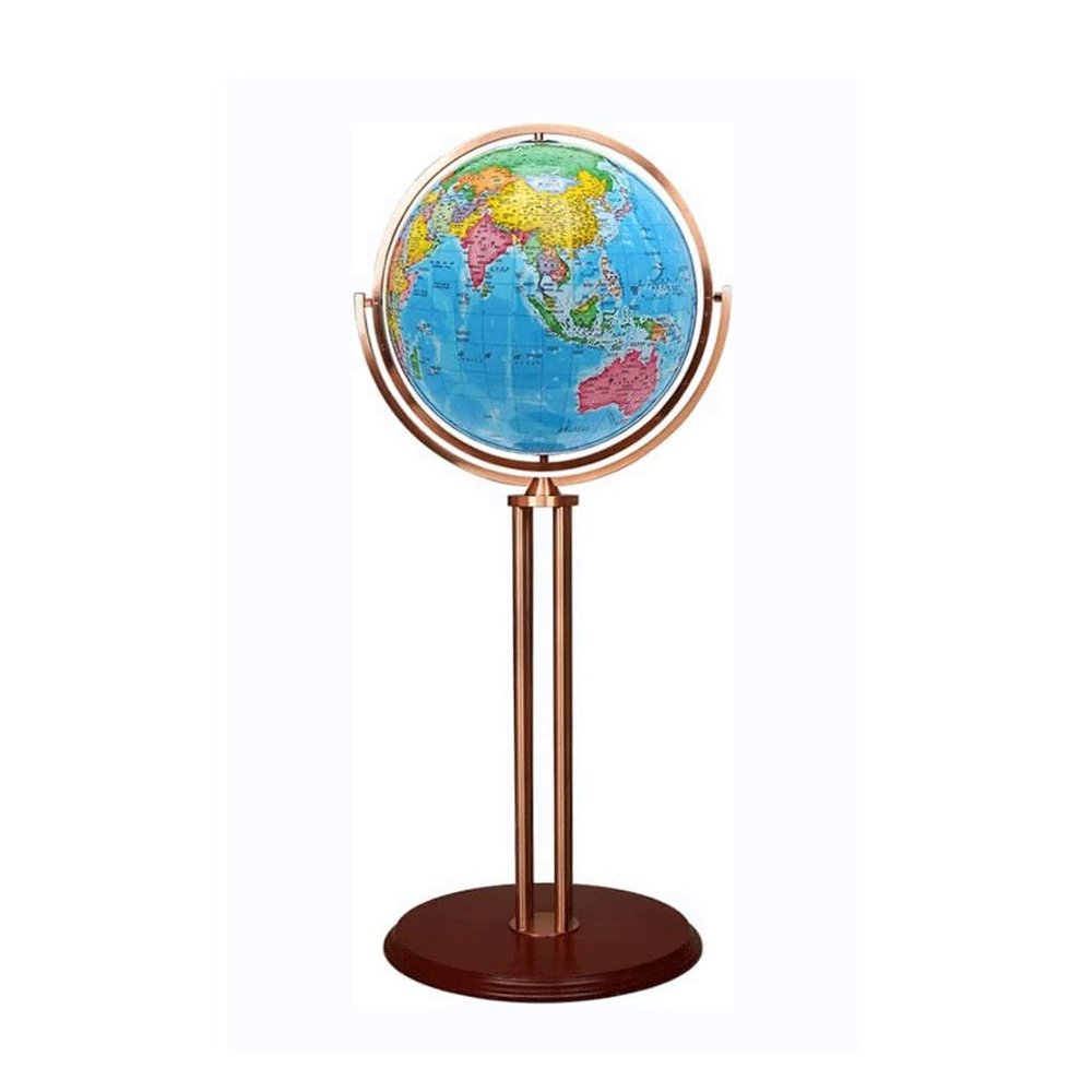 World Globe Floor Standing Educational Earth Globe with Round Wooden Base Geo Globe for Home Decor World Globe 16.5 Inch Clear Text Marking