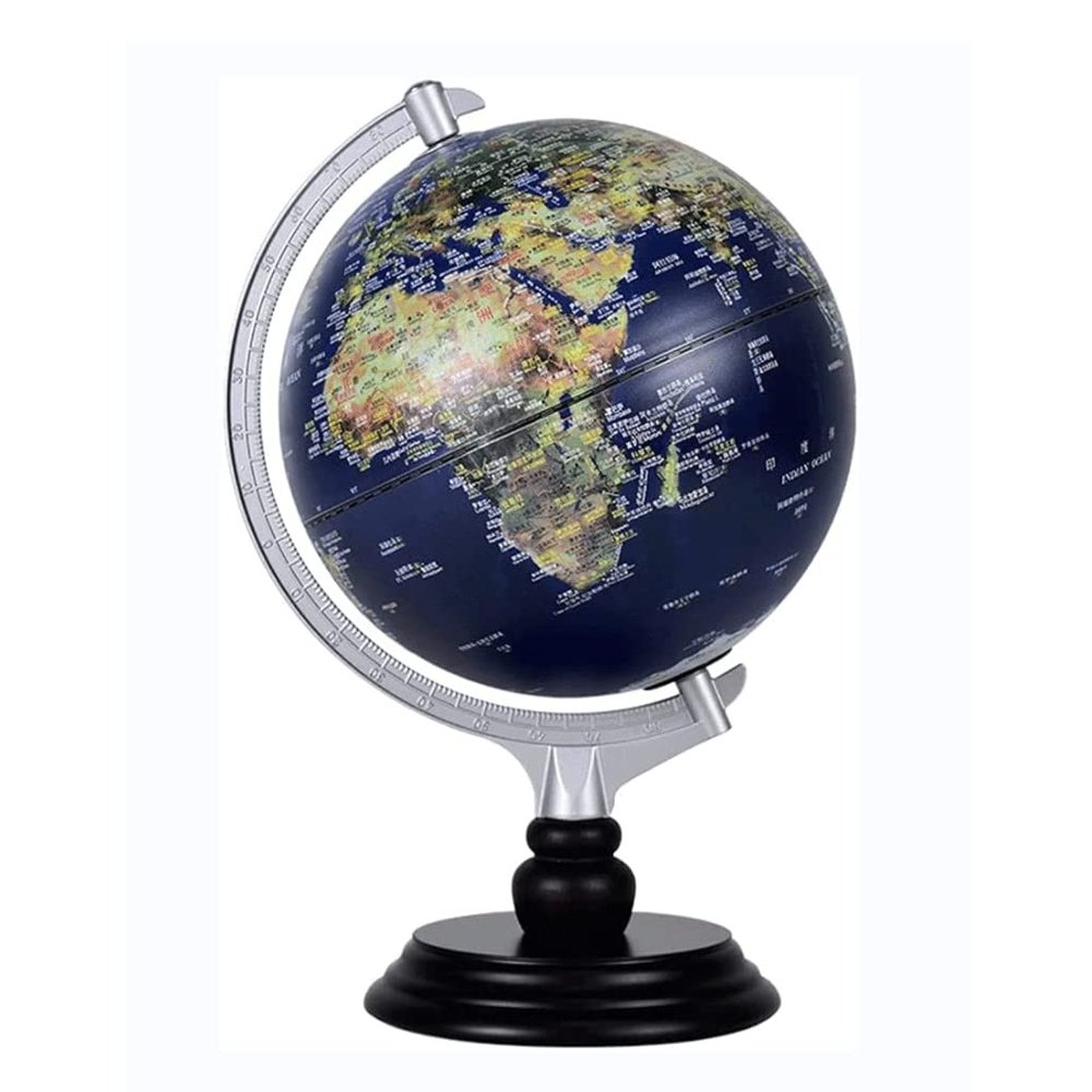 HRTC World Globe Educational Geography Globe World Map Globe, World Illuminated Globe with Stand and Raised Embossed Globe 12" Clear Text Marking