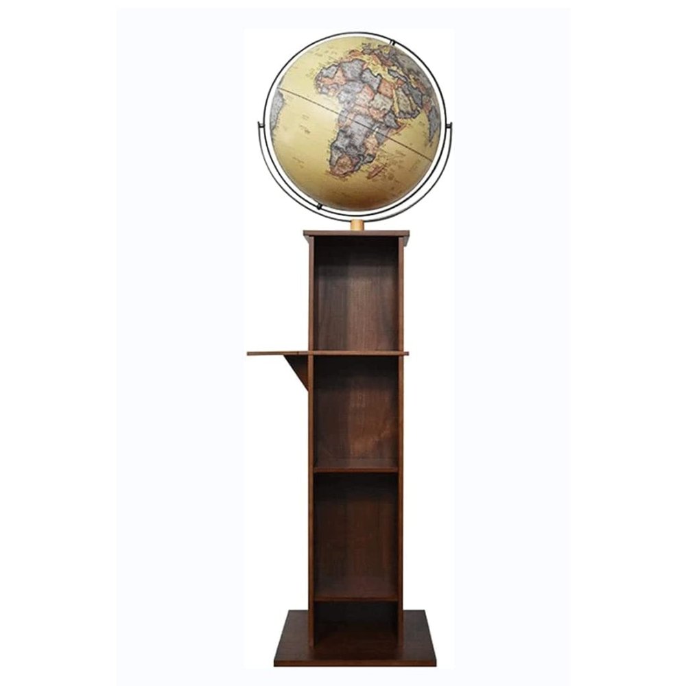 World Globe Classic High End World Globe Floor Standing Lighting Globe with Wood Bookshelf Stand Embossed Ar Globe for Home, Office 17" Clear Text Marking