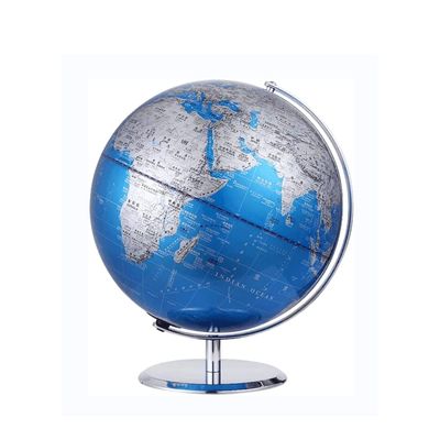 HRTC World Globe Classic Blue World Globe with Stainless Steel Non-Slip Base Bracket Seven Continents Four Oceans Desk Globe Classroom Globe Clear Text Marking