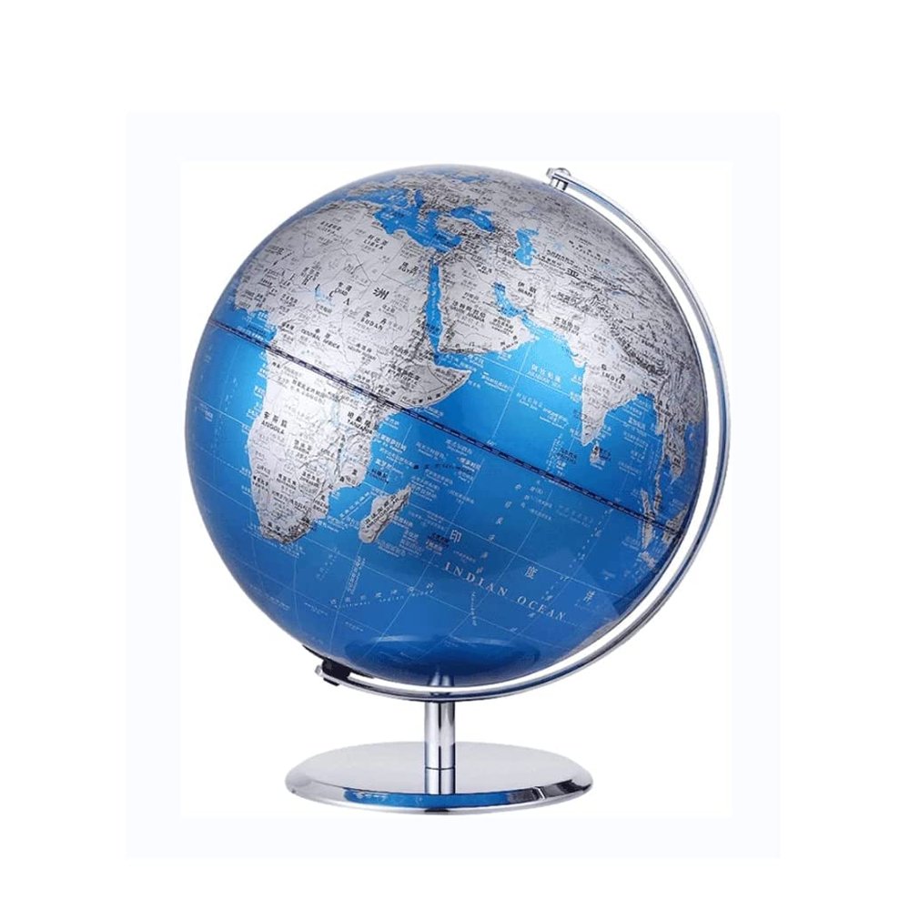 HRTC World Globe Classic Blue World Globe with Stainless Steel Non-Slip Base Bracket Seven Continents Four Oceans Desk Globe Classroom Globe Clear Text Marking