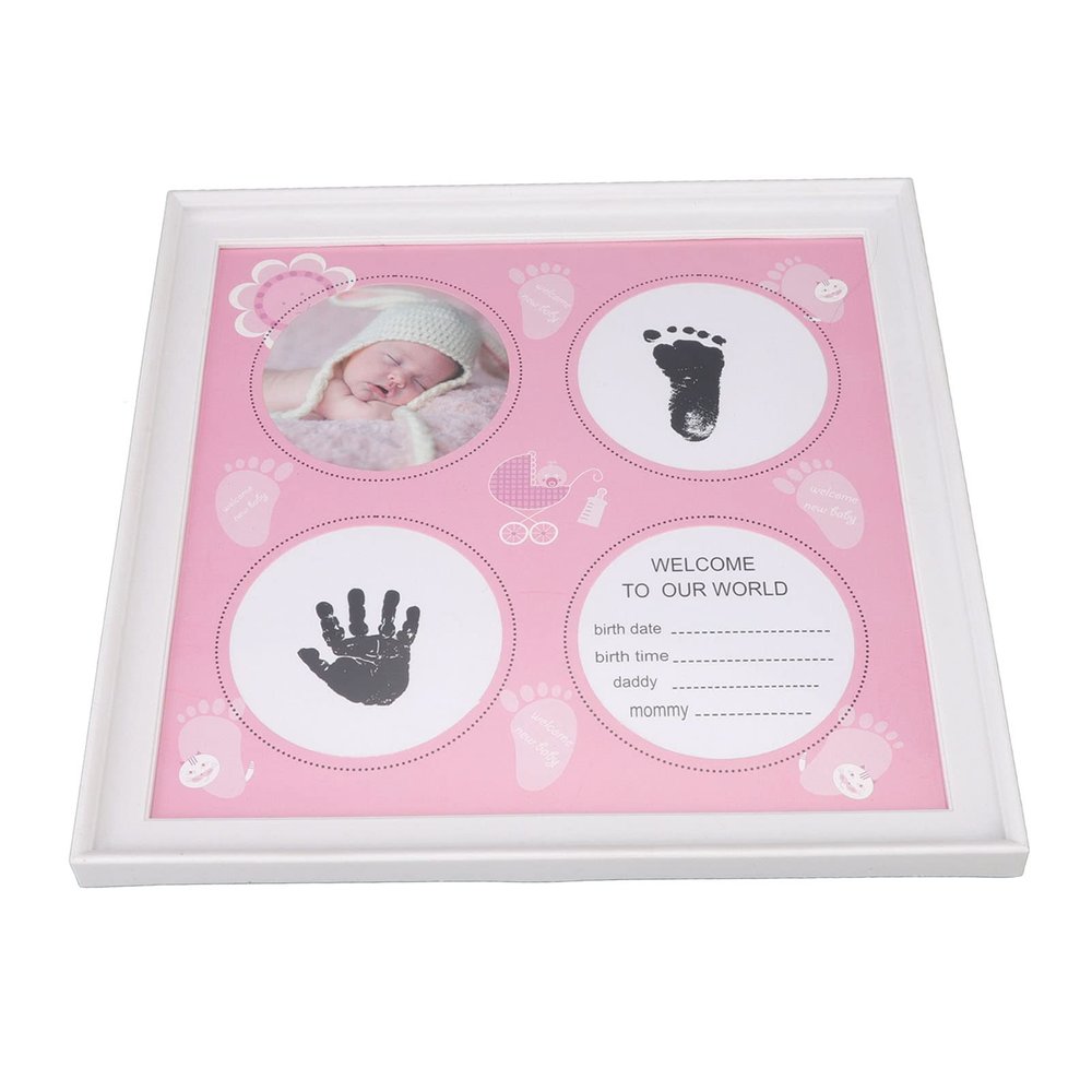 Baby Handprint Footprint Kit, Wear Resistant Safe Baby Print Frame Kit for Display for Newborns (Pink)