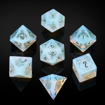 UDIXI Opal Stone DND Dice Set, 7PCS Gemstone Dice Set D&D with Gift Case for Tabletop Games (Beast Pattern)