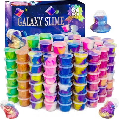 ZOnFRTO 64 Packs Galaxy Putty Slime, Party Favor for Kids Girls & Boys, Adults, Non Sticky, UnscentedStress & Anxiety Relief, Wet, Super Soft Sludge Toy