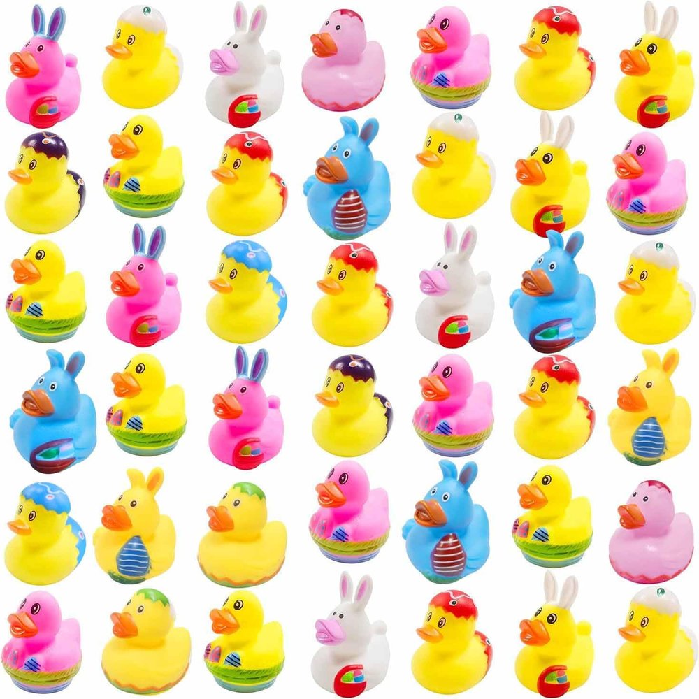 36 Pcs Easter Rubber Ducks,Baby Showers Accessories,Mini 2.16" Bunny Duckies Bath Toys for Kids Girls Boys Fun Bath Easter Basket Stuffers Eggs Fillers Party Favors Gifts(Easter)