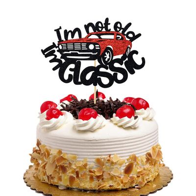 Im not Old Im Classic with Car Cake Topper Vintage Car Birthday Party Decorations Supplies Black and Red Glitter