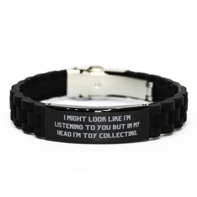 Love Toy Collecting Gifts, I Might Look Like I'm Listening to You but, Holiday Black Glidelock Clasp Bracelet for Toy Collecting