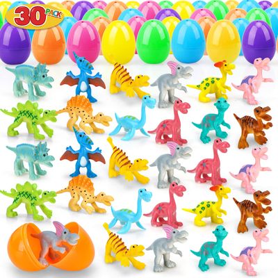 TOY Life 30 Packs Filled Easter Eggs with Dinosaur, Easter Party Favors and Basket Stuffers Bulk for Kids