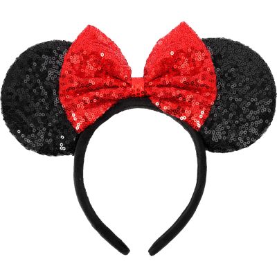 UNSPAZ Mouse Ears Headbands, Sequin Mouse Ears for Women Girls Boys, Shiny Bow Headband for Cosplay Costume Party Decorations Hair Accessories (Red)