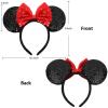 UNSPAZ Mouse Ears Headbands, Sequin Mouse Ears for Women Girls Boys, Shiny Bow Headband for Cosplay Costume Party Decorations Hair Accessories (Red) view 2